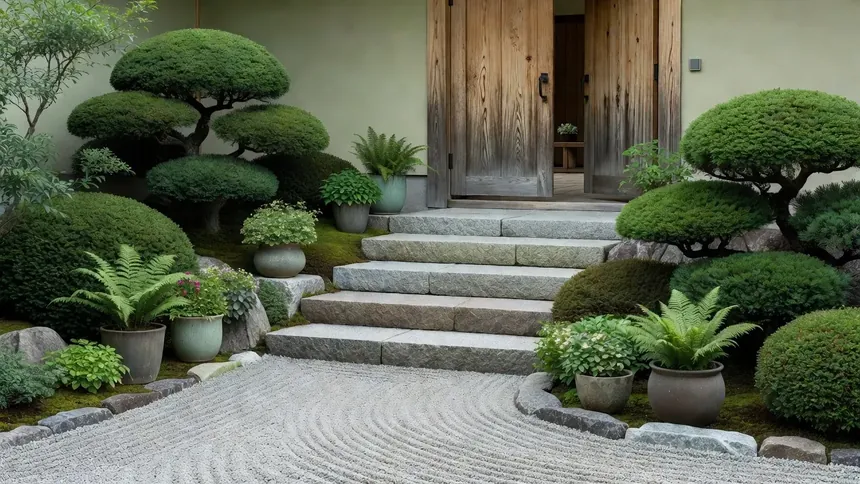 玄関まわりのアプローチ植栽